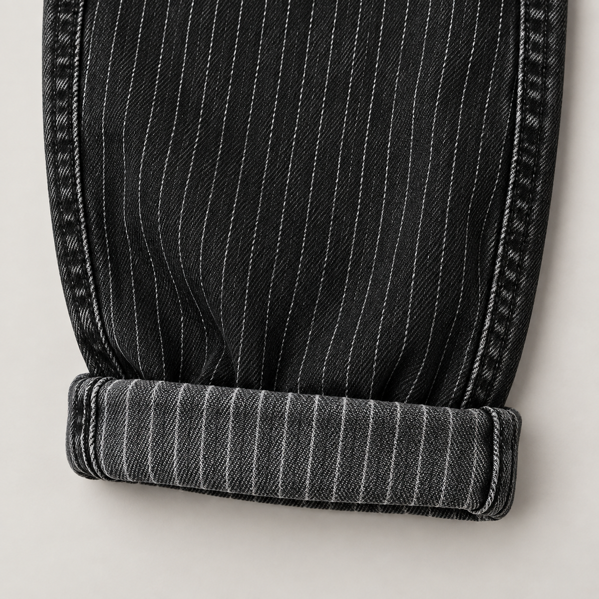 Pinstripe Denim Jogger - Black