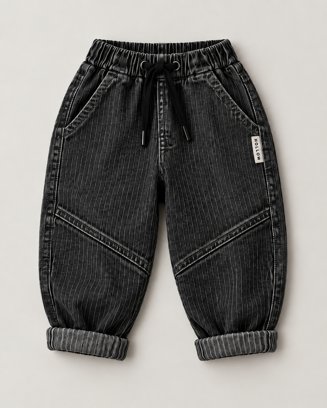 Pinstripe Denim Jogger - Black