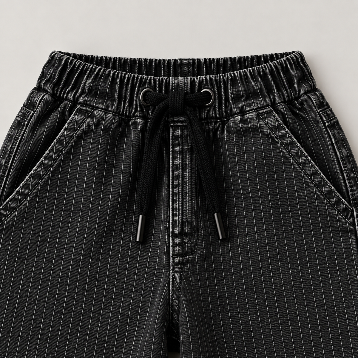Pinstripe Denim Jogger - Black