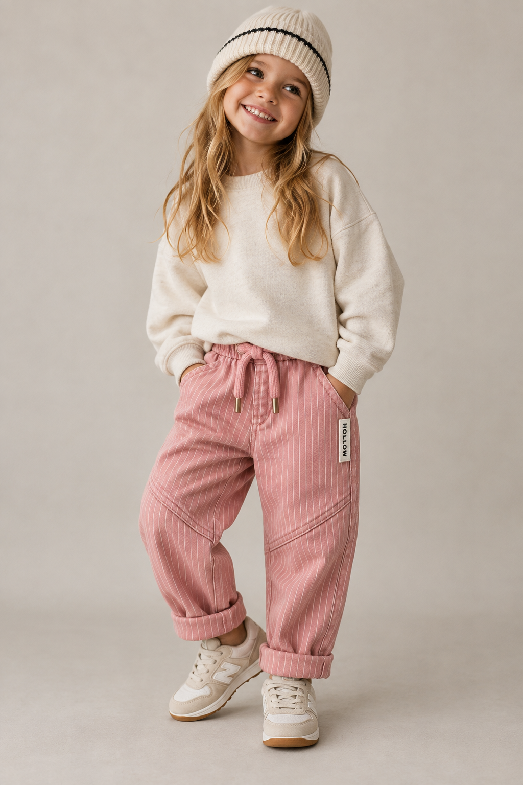 Pinstripe Denim Jogger - Pink