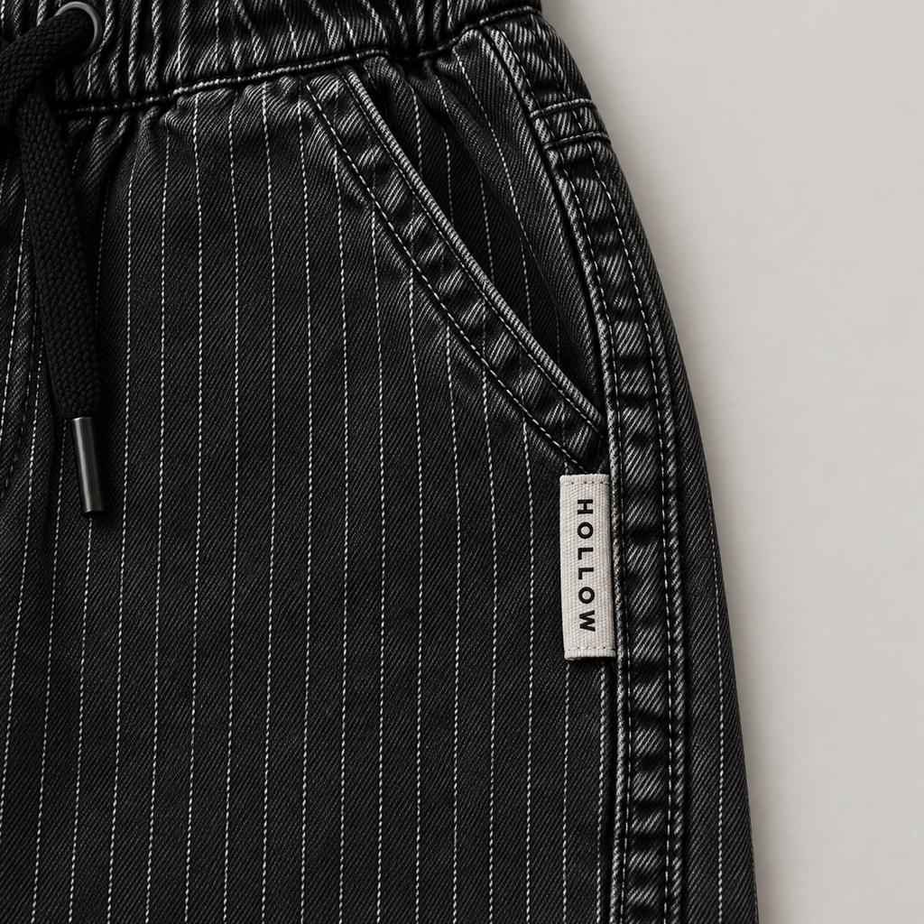 Pinstripe Denim Jogger - Black