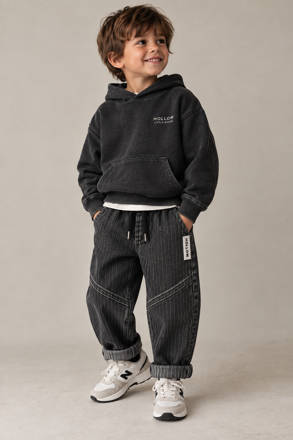 Pinstripe Denim Jogger - Black